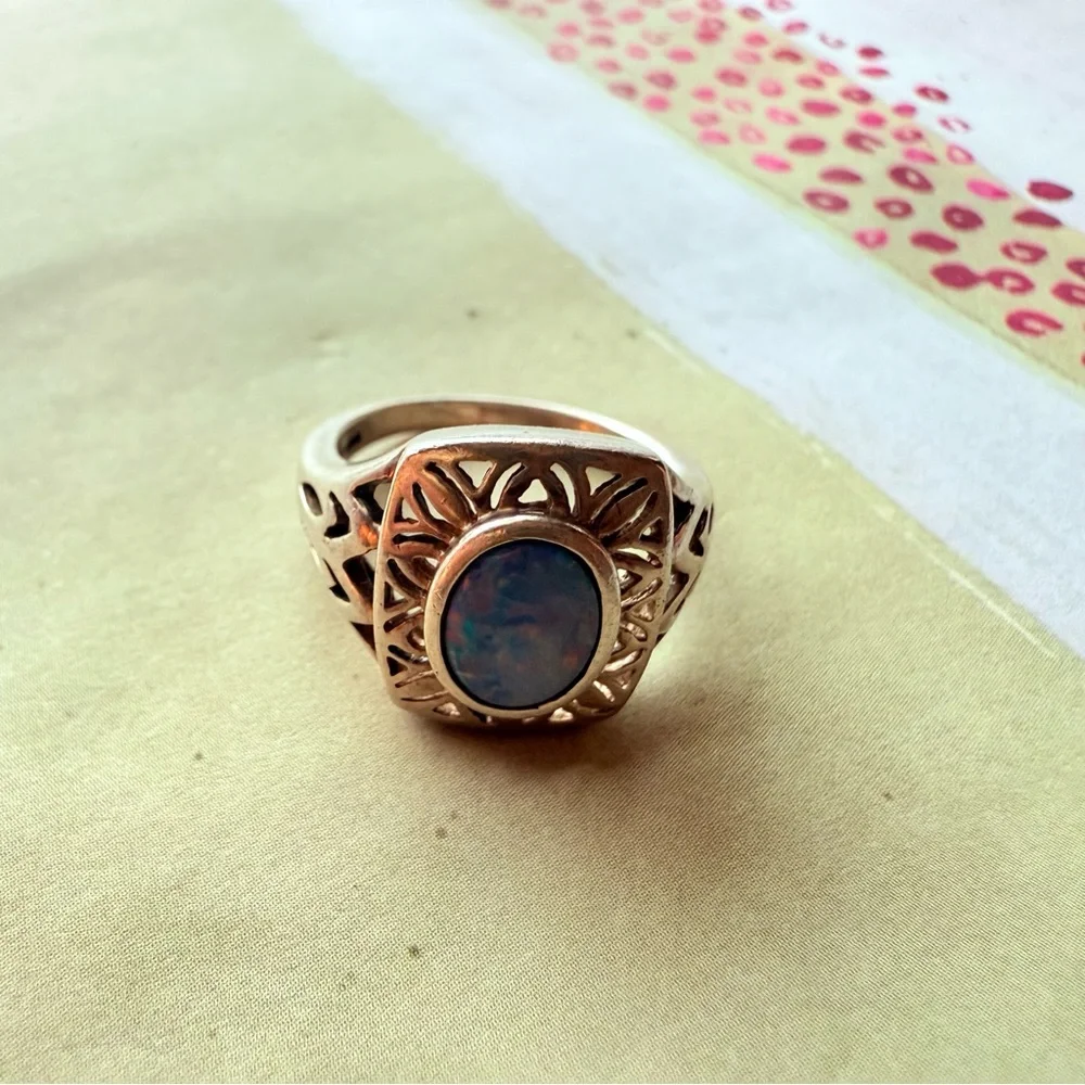 🌟 Sterling Silver Filigree Opal Ring – Size 5 🌟 - Picture 12 of 17